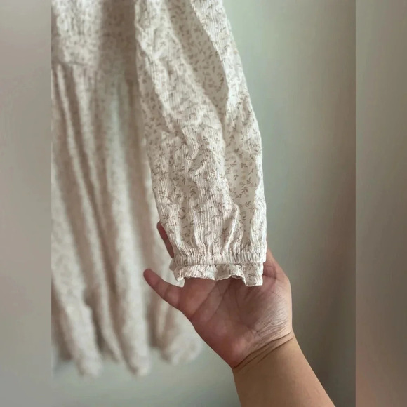 Sonoma maternity cream and tan long sleeve smocked baby doll dress size XL - Picture 6 of 7